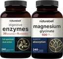 マグネシウムのグリシナーテは500mg、240の計算- 100%のChelated及び浄化された プレバイオティクス、240のベジギーのカプセルが付いている消化酵素- 20の酵素及び5のプレバイオティックの膵複合体
