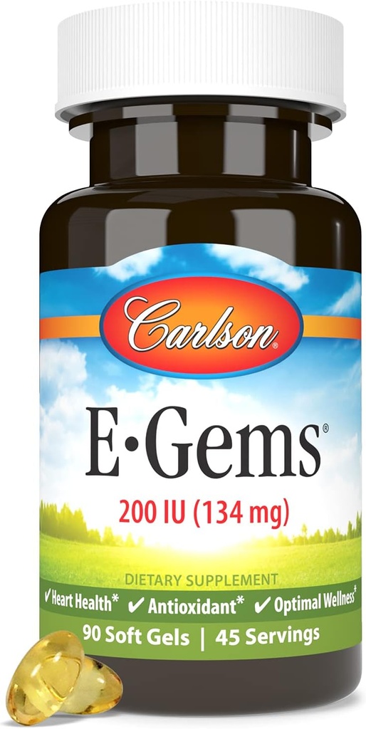 Carlson E-Gems 200 IU (134 mg), 天然由来ビタミンE, 最適なウェルネス, 90 ソフトジェル