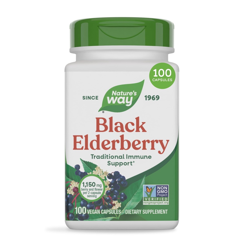 Nature's Wayブラックエルダーベリーカプセル、Elderberryと伝統的な免疫サポート*サプリメント、植物性、100カプセル(パッケージ5月Vary)