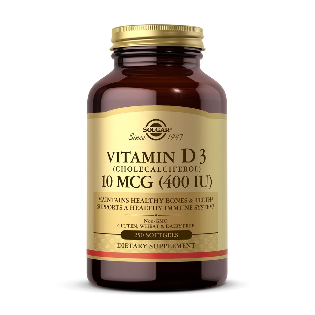 Solgar Vitamin D3(Cholecalciferol)10 mcg(400 IU) - 250 Softgels - ヘルシーなボンドと歯を維持するのに役立ちます - 免疫システムサポート - 非GMO、グルテンフリー、酪農場無料 - 250 サービング