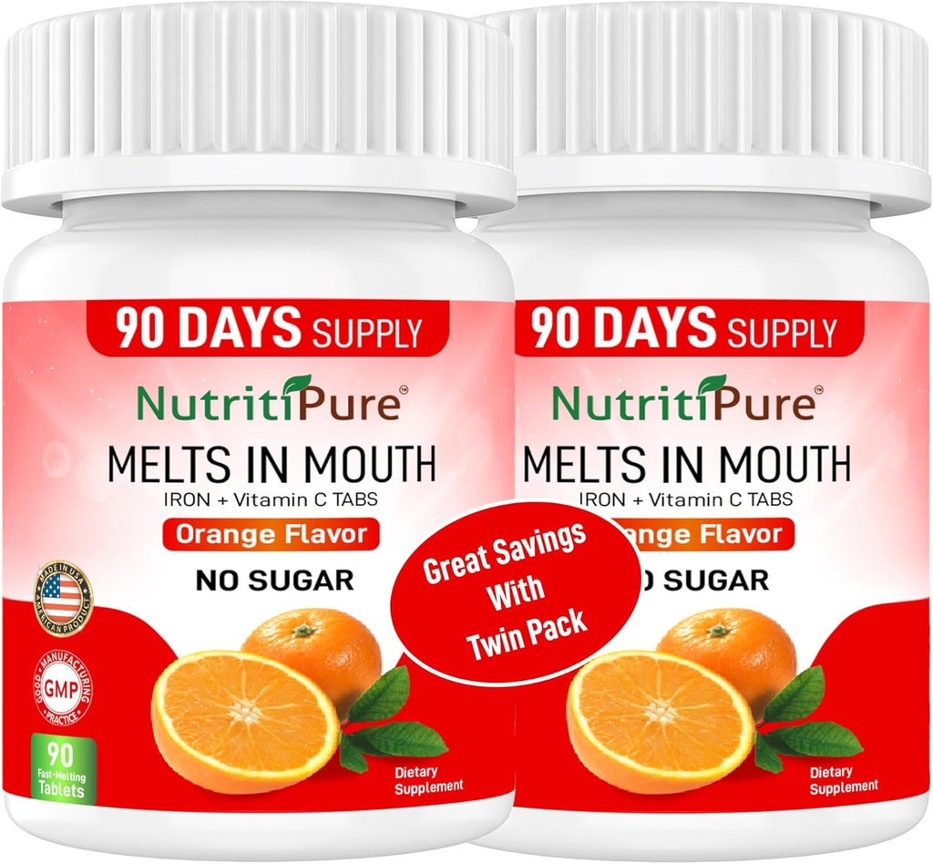 女性/男性用可鍛性鉄サプリメント | カルボニル鉄 18 ビタミンC 30 mg | オレンジ色の味の錠剤 90 カウント (2)