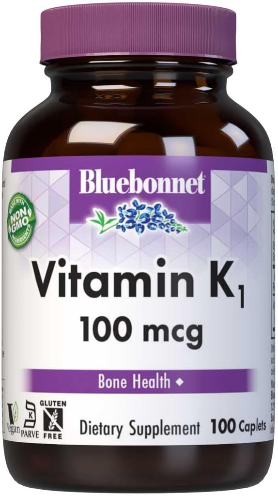 BluebonnetビタミンK1 100のmcgは骨の健康を支えます - Phylloquinoneの結晶のビタミンKの補足-非GMOのKosherの証明される、グルテンフリー、酪農場なし - 100のビーガン小冊子