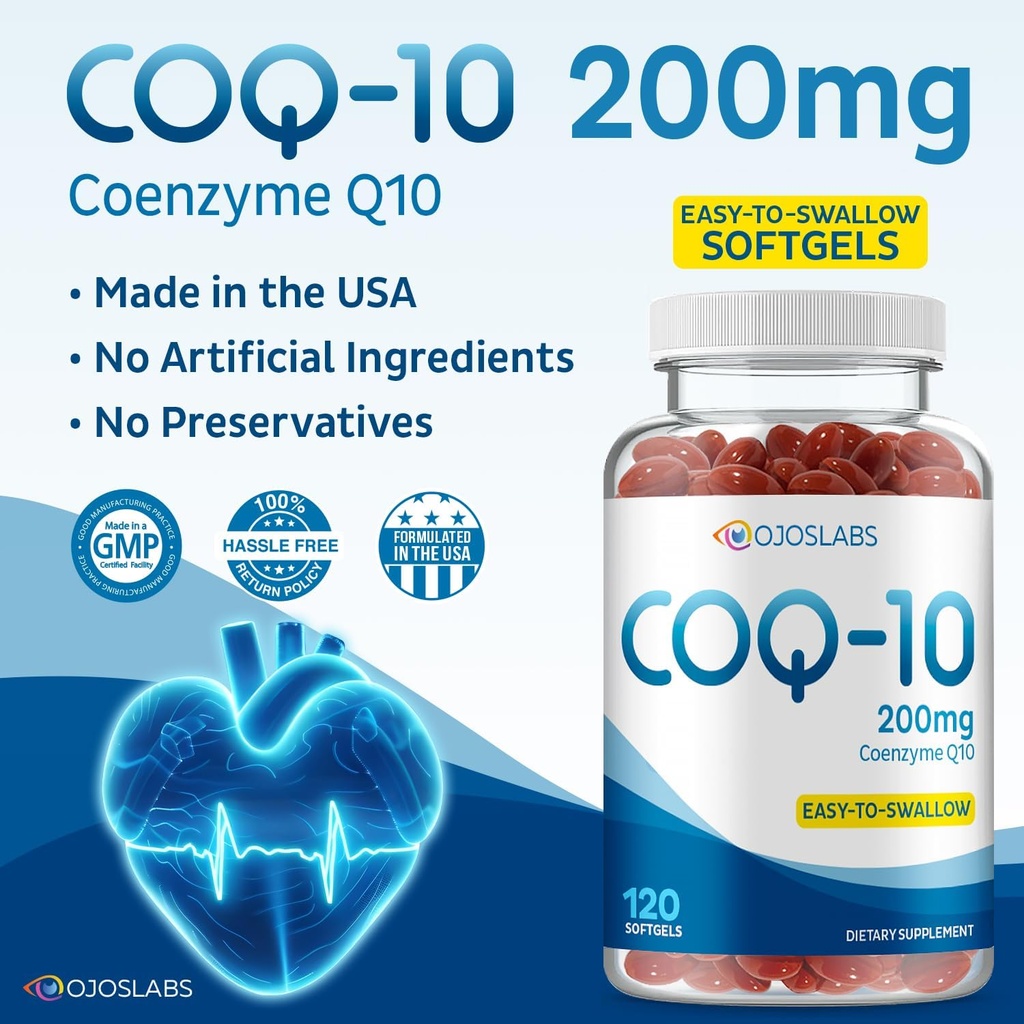 CoQ10 200mg - Coenzyme Q10の食事療法の補足、容易に飲みやすい120のSoftgels