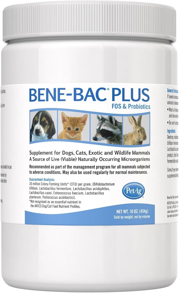 PetAg Bene-Bac Plus - 1ポンドパウダー - 犬、猫、エキゾチック&ワイルドライフ哺乳類のFOS&プロバイオティクス