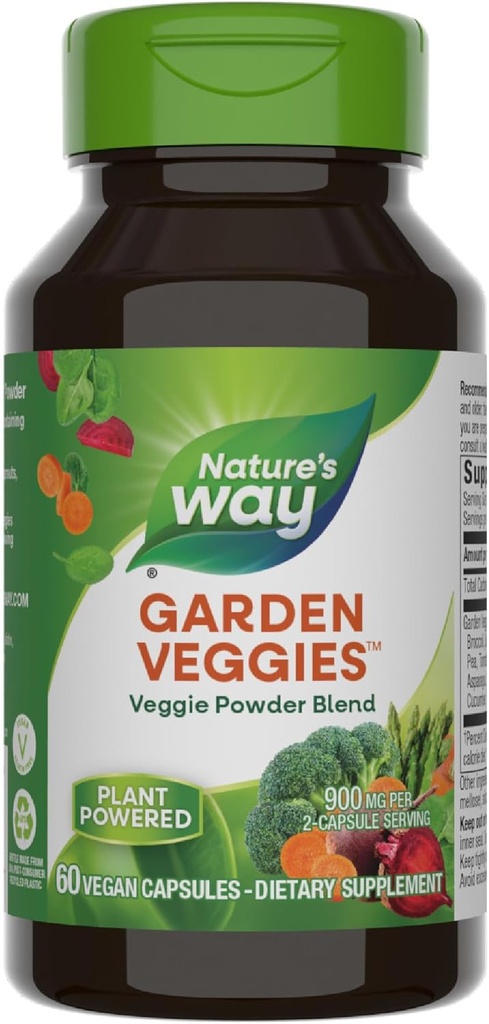 Nature's Way Garden Veggies, Veggie Powder Blend, 900 mg/ 2カプセルサービング, 60 ビーガンカプセル (パッケージ 5 月 Vary)