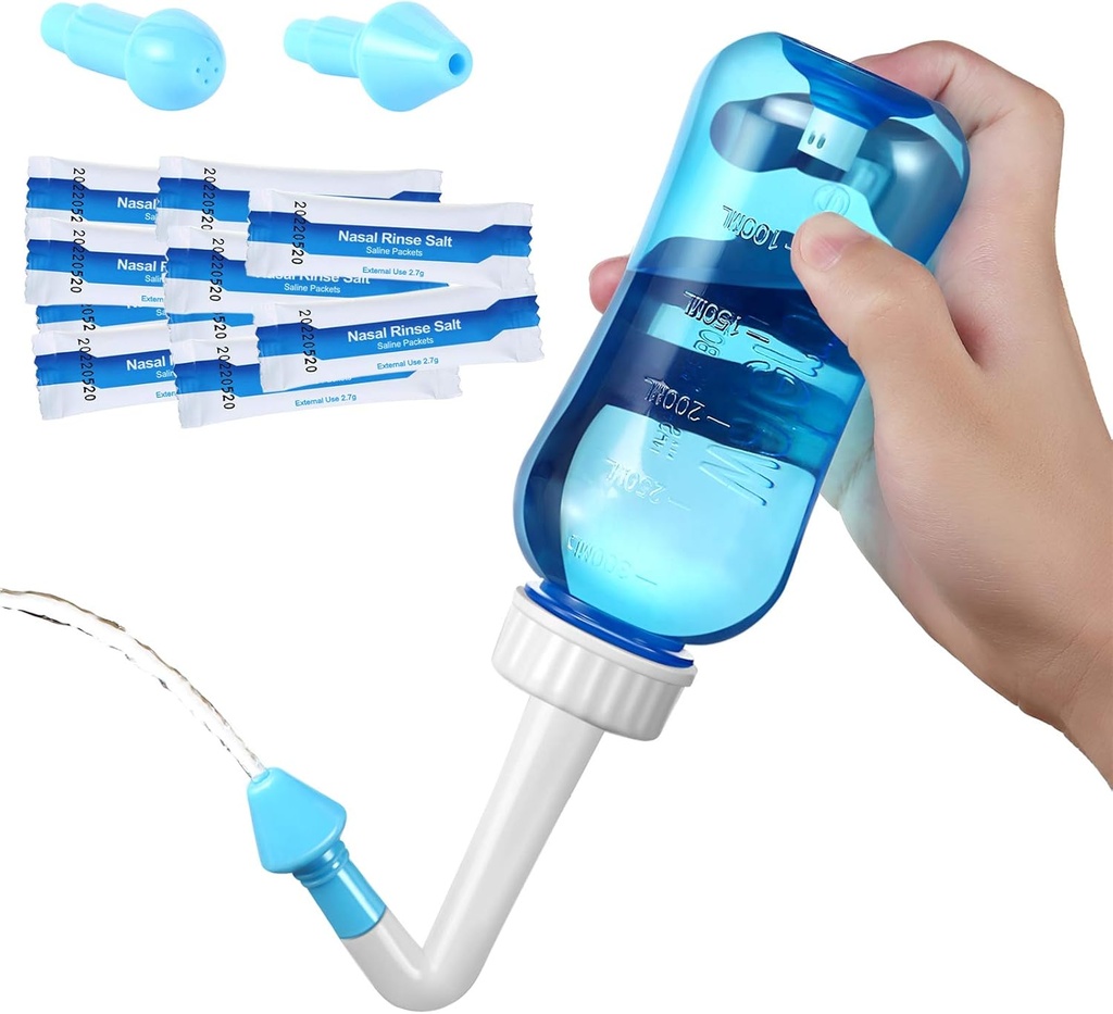 Carllg Neti Pot - 鼻灌漑洗浄ボトルとSinus Rinse Salt for Adult & Kid(30ソルトパケット付き300mlボトル)
