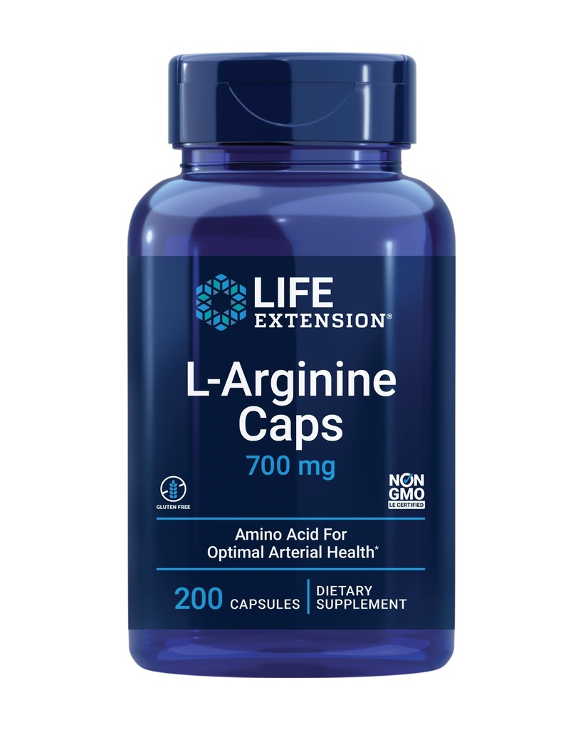 ライフエクステンションL-アルギニンキャップ、700mg、ビタミンC&アミノ酸最適動脈の健康、ハート&免疫健康、健康な組織と骨、グルテンフリー、非GMO、200カプセルをサポート
