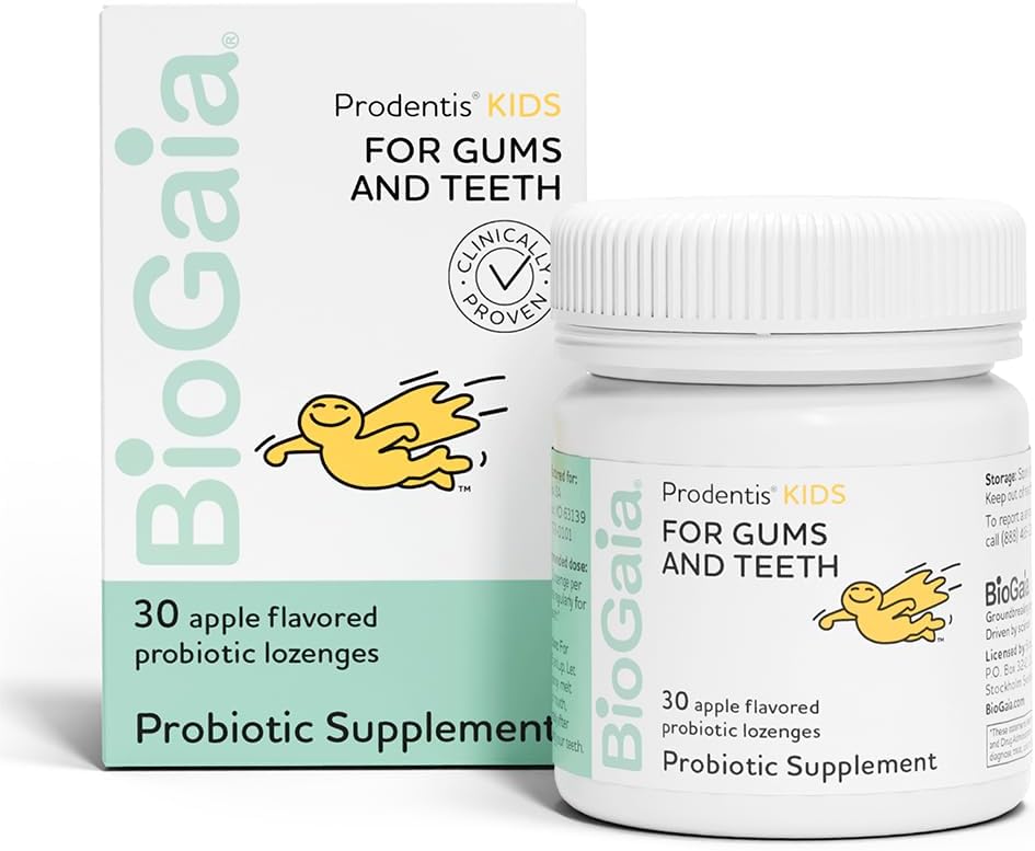 BioGaia Prodentis Kids | 歯とグムのための歯科プロバイオティクス | グッドオーラルヘルス&グットヘルストオを促進 | 経口プロバイオティクス | 30 アップル風味のロゼンジ | 1-パック