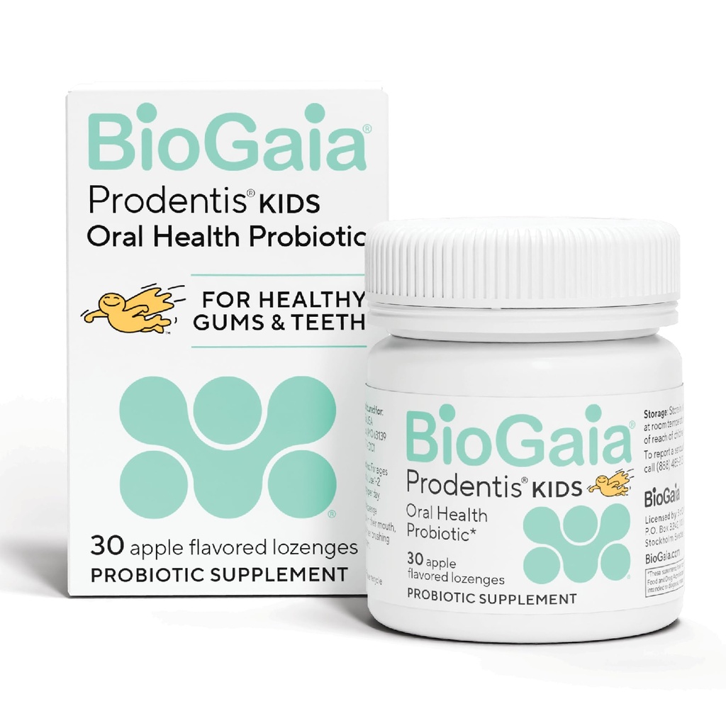 BioGaia Prodentis Kids | 歯とグムのための歯科プロバイオティクス | グッドオーラルヘルス&グットヘルストオを促進 | 経口プロバイオティクス | 30 アップル風味のロゼンジ | 1-パック