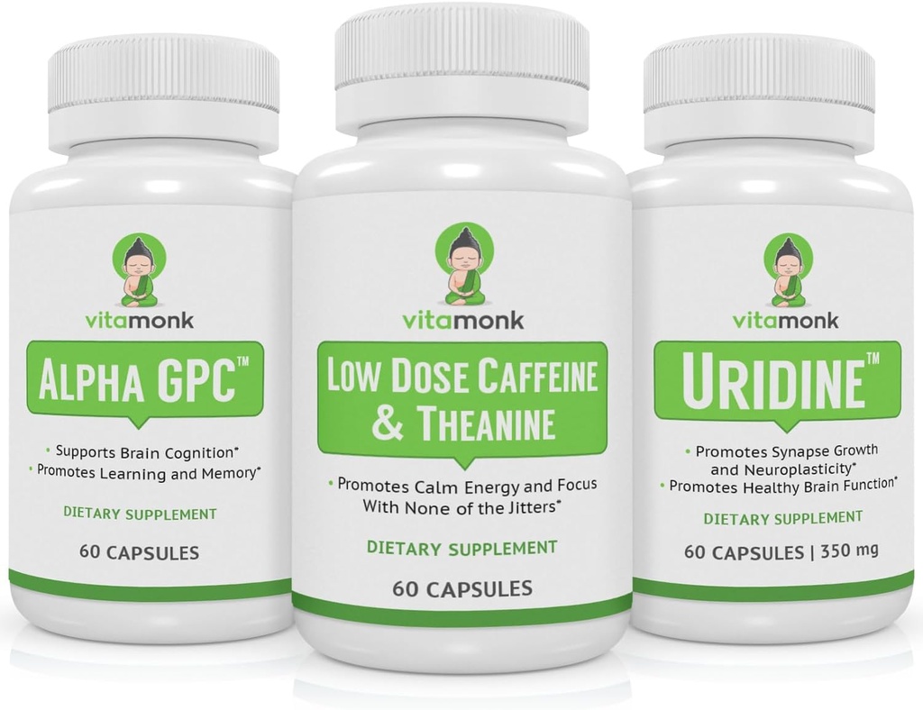 VitaMonk ブレイン ブースト バンドル - アルファGPC、ウリジン、低用量カフェイン + L-テアニンデュオ
