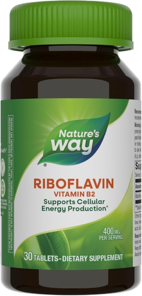 Nature's Way RiboflavinビタミンB2、セルラーエネルギー生産をサポート*、ビーガン、30錠(パッケージ5月Vary)