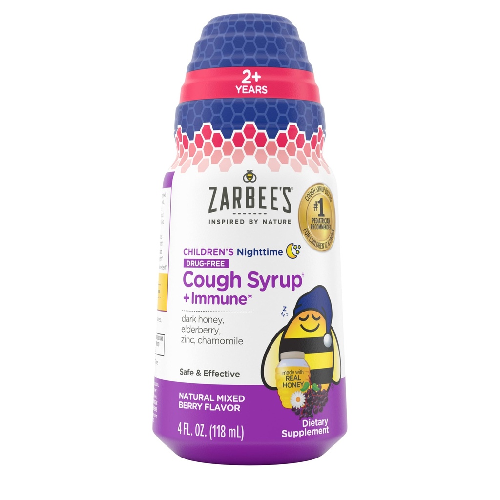 Zarbeeの子供の夜間蜂蜜の咳Syrup +子供のための免疫2 +、ソーシングダークハニー、実質のエルダーベリー、ビタミンD&亜鉛、&カモミール、ドラッグフリー、混合ベリー、4 fl. oz