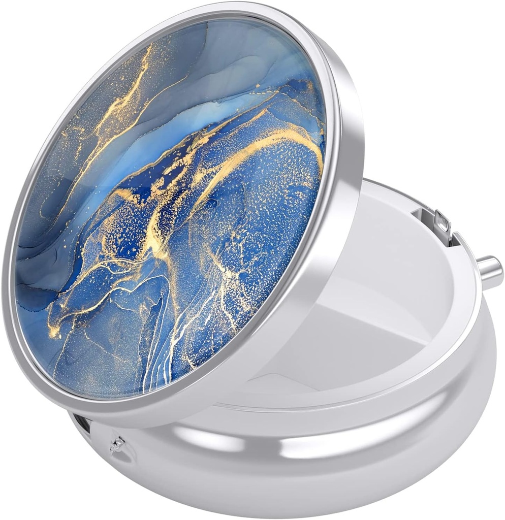 Nipichshaの丸薬箱、財布のための小さい丸薬箱及びポケット、かわいい旅行薬のオルガナイザー、ビタミン、薬、魚油及び補足、濃紺の大理石を握る携帯用薬の容器のホールダー