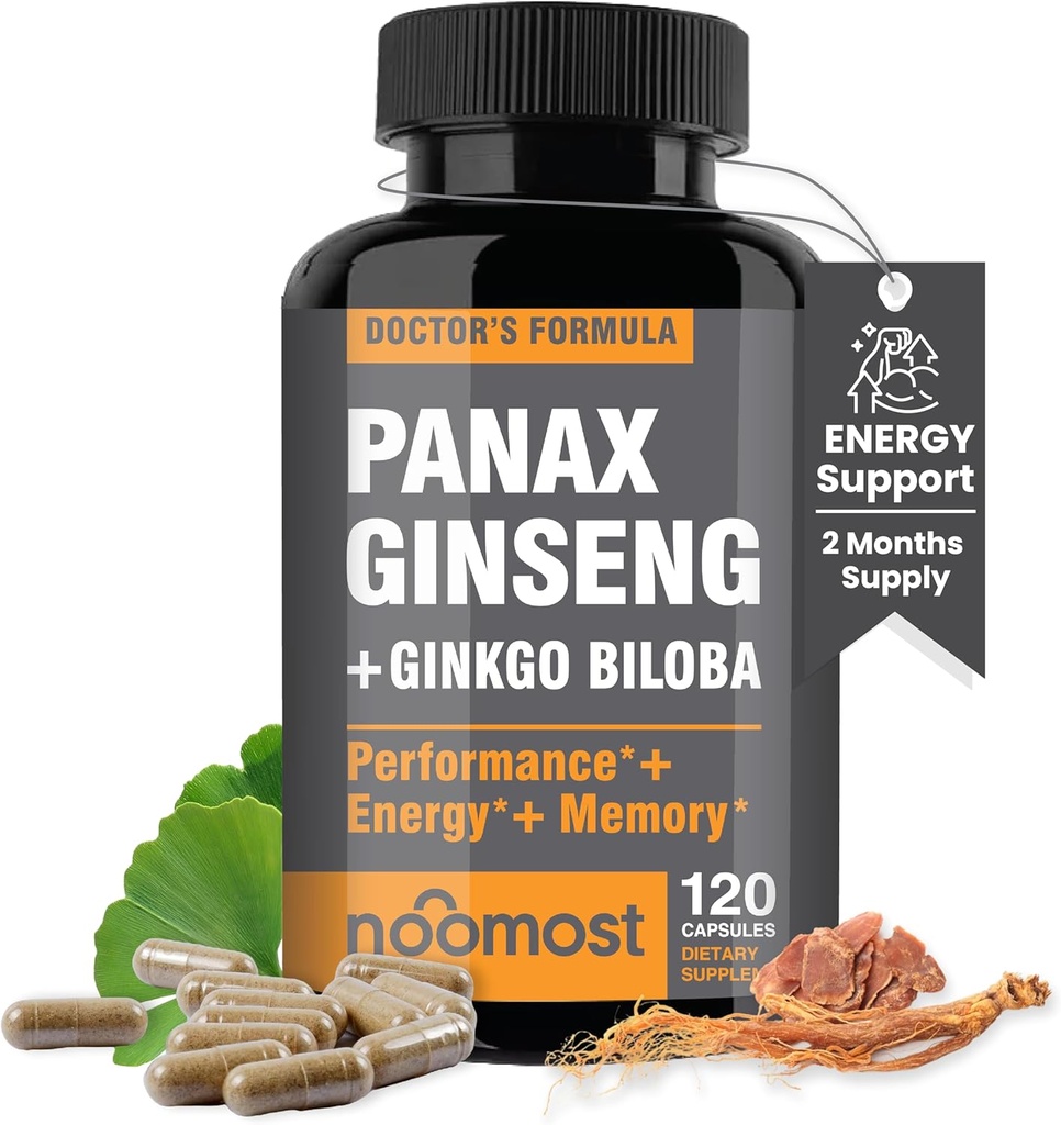 NooMostの本物の韓国の赤いPanax Ginseng + GinkgoのBiloba、120のビーガンカプセル、Ginsengの根のエキスの粉1000mg (10%のGinsenosides) + GingkoのBiloba 60mgのエネルギーおよび焦点は人および女性のための丸薬を錠剤にします