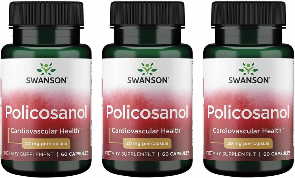 Swanson Policosanol - Supplement Helps Support Cardiovascular Health - All Natural Formula Aids Good Heart Health & Function - Helps Maintain Healthy Cholesterol Levels (60 Capsules, 20mg each) 3 Pack