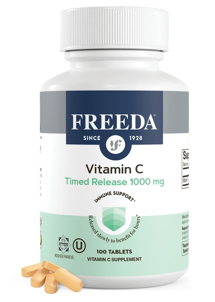 ビタミンC 1000mgを解放するFREEDA - 一日中免疫&抗酸化サポートのためのスローリリース、胃、コシャ&ビーガン、高吸収タブレット(100錠)
