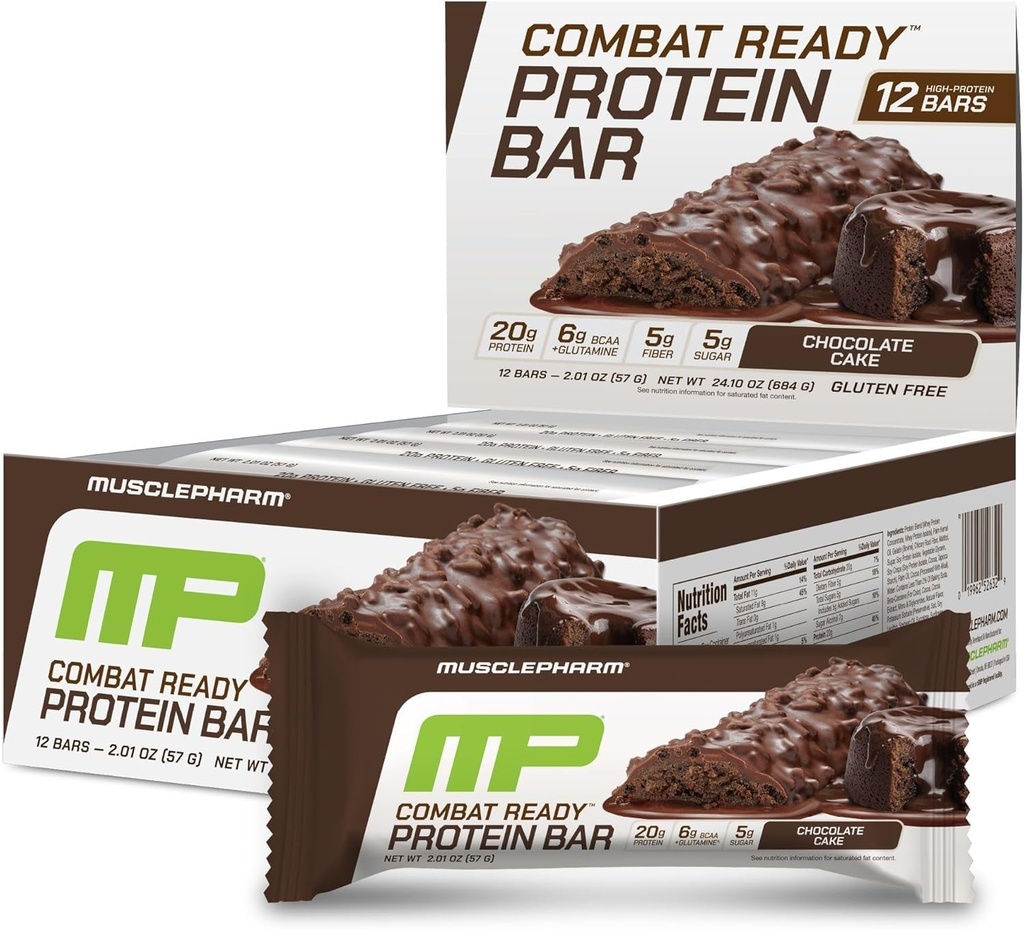 MusclePharmのコンバットのスポーツ・バー、チョコレート ケーキの味の高い蛋白質棒、戦闘の舗装、燃料の性能及び大会のエネルギー要求、Whey蛋白質からの20g蛋白質、5g繊維、グルテンフリー、12棒