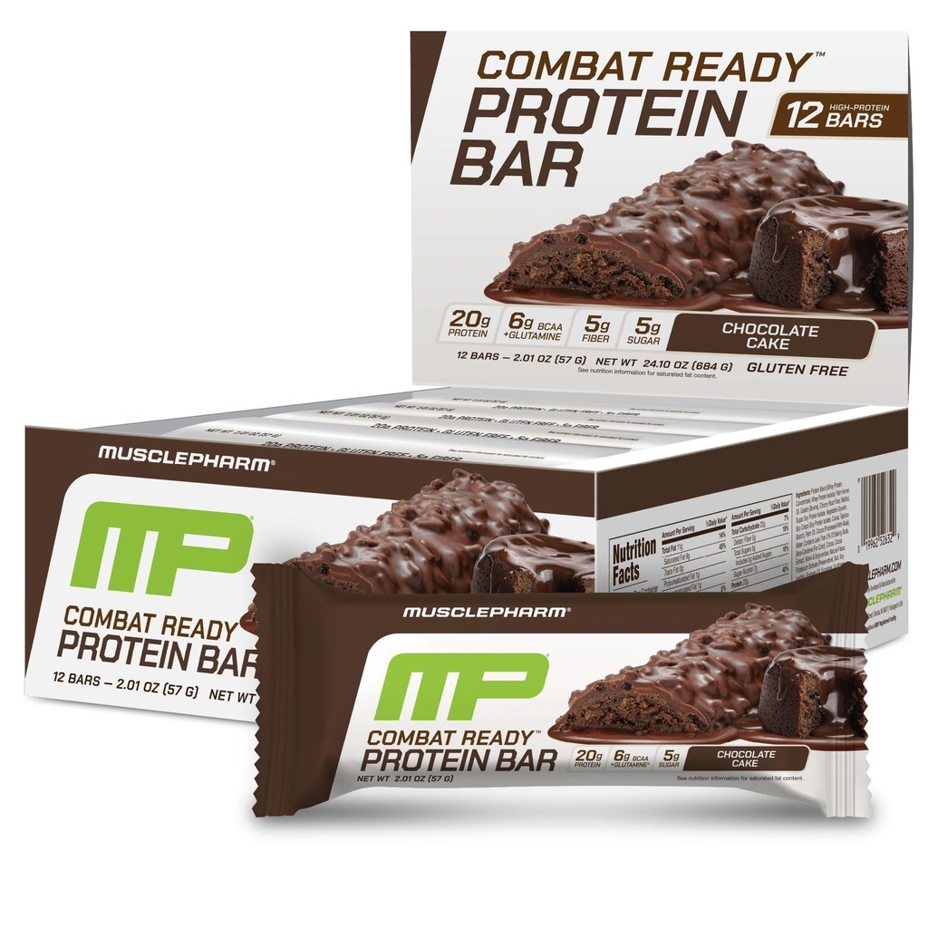 MusclePharmのコンバットのスポーツ・バー、チョコレート ケーキの味の高い蛋白質棒、戦闘の舗装、燃料の性能及び大会のエネルギー要求、Whey蛋白質からの20g蛋白質、5g繊維、グルテンフリー、12棒
