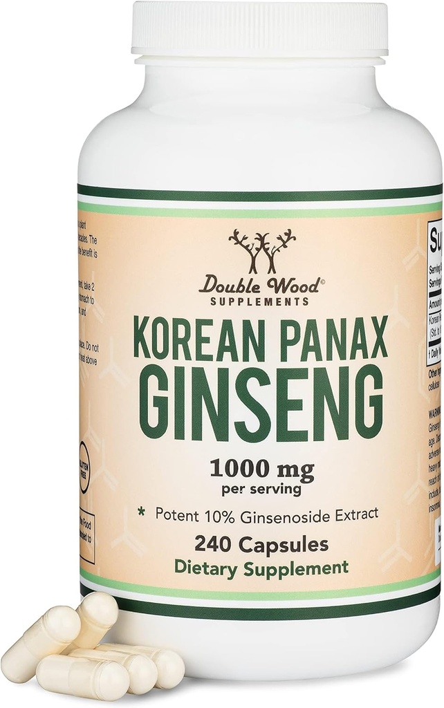 Ginsengのカプセル(韓国の赤いGinsengのエキス、Panax Ginseng 10% Ginsenosides) (4か月の供給) 240のビーガンカプセル - 気分のためのサービングごとの1,000mg、二重木による認知機能およびエネルギー サポート