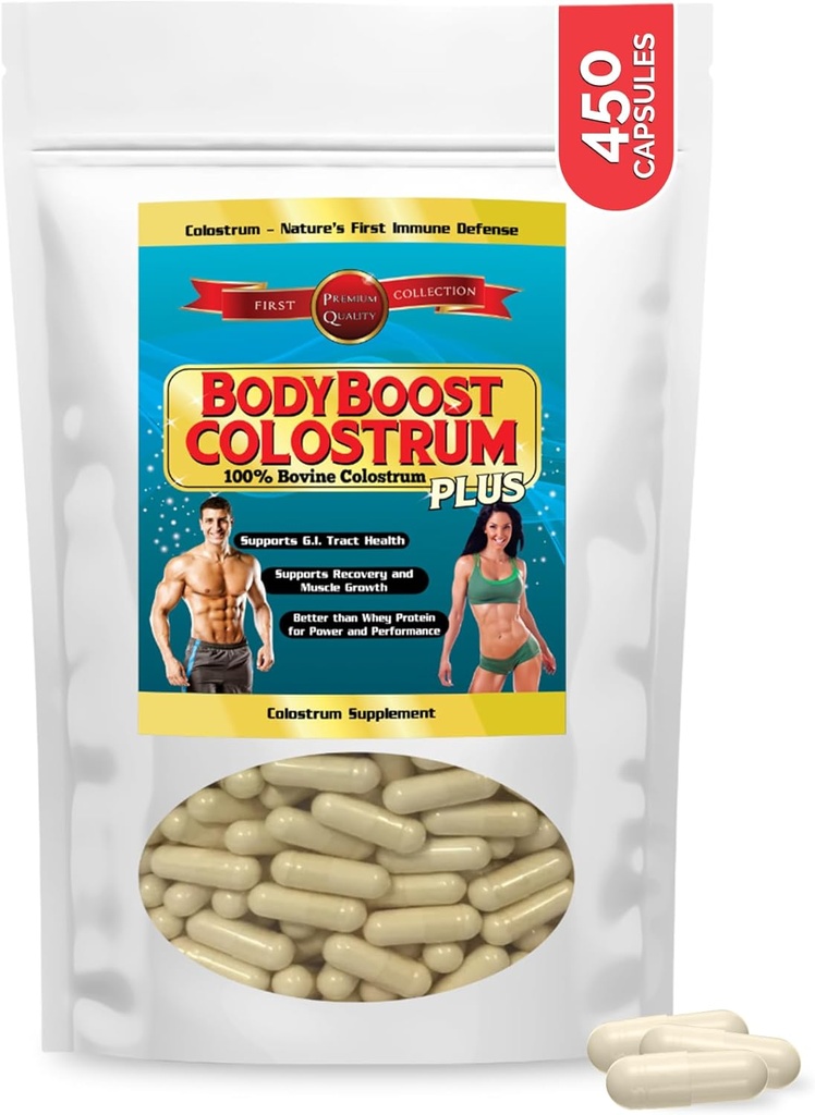 BodyBoostのColostrumのカプセル、100%の牛のColostrumの粉、免疫グロブリン及びLactoferrin、Gutの健康及び筋肉成長のための極度の食糧、副作用の取入口、450のカプセルが付いている免疫のブースターの補足
