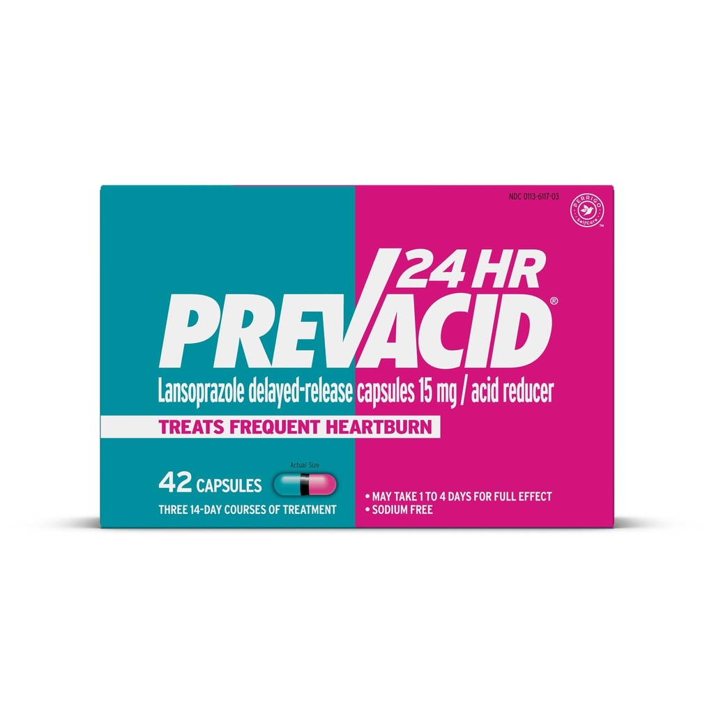 Prevacid 24HRのLansoprazoleはカプセル、15のmg/Acidの減力剤、Heartburnの救助のためのProtonポンプ抑制剤(PPI)、42の計算を遅らせました