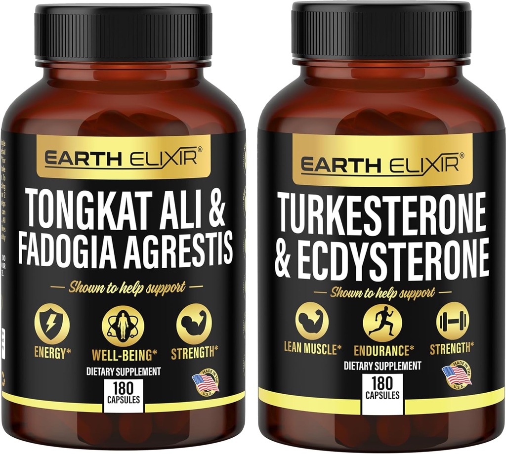 地球のエリクサーFadogia Agrestis 600mgおよびTongkat Ali 500mg + Turkesterone1000mgおよびEcdysterone 1000mgの補足(180のカプセル)束