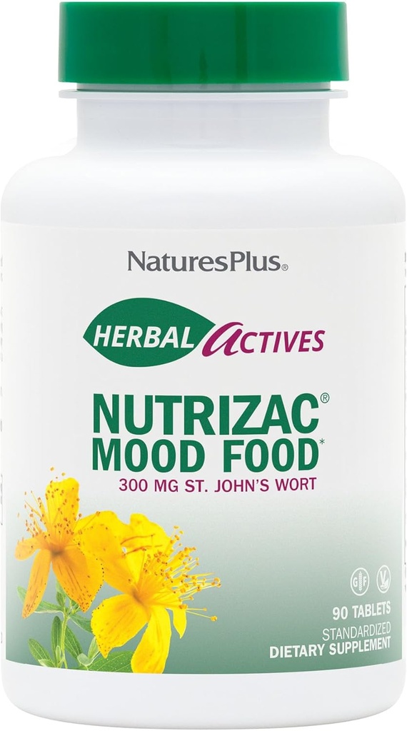 Natures Plus Herbal Actives NutriZAC Mood Food - 300 mgセントジョンズワート、90ビーガンBi-Layeredタブレット - 最大効力ナチュラルムードブースター - ベジタリアン、グルテンフリー - 90サービング