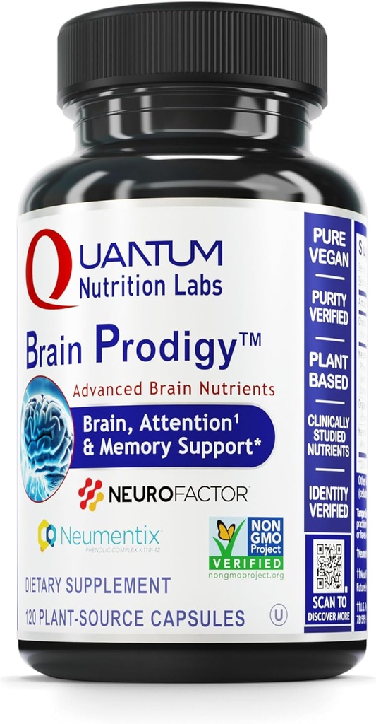 Quantum Nutrition Labs Brain Prodigy - 脳は、記憶と焦点、焦点の補足、大人のための集中と記憶サポートのためのビタミン、男性と女性 - 120ベジタリアンカプセルのためのサプリメント