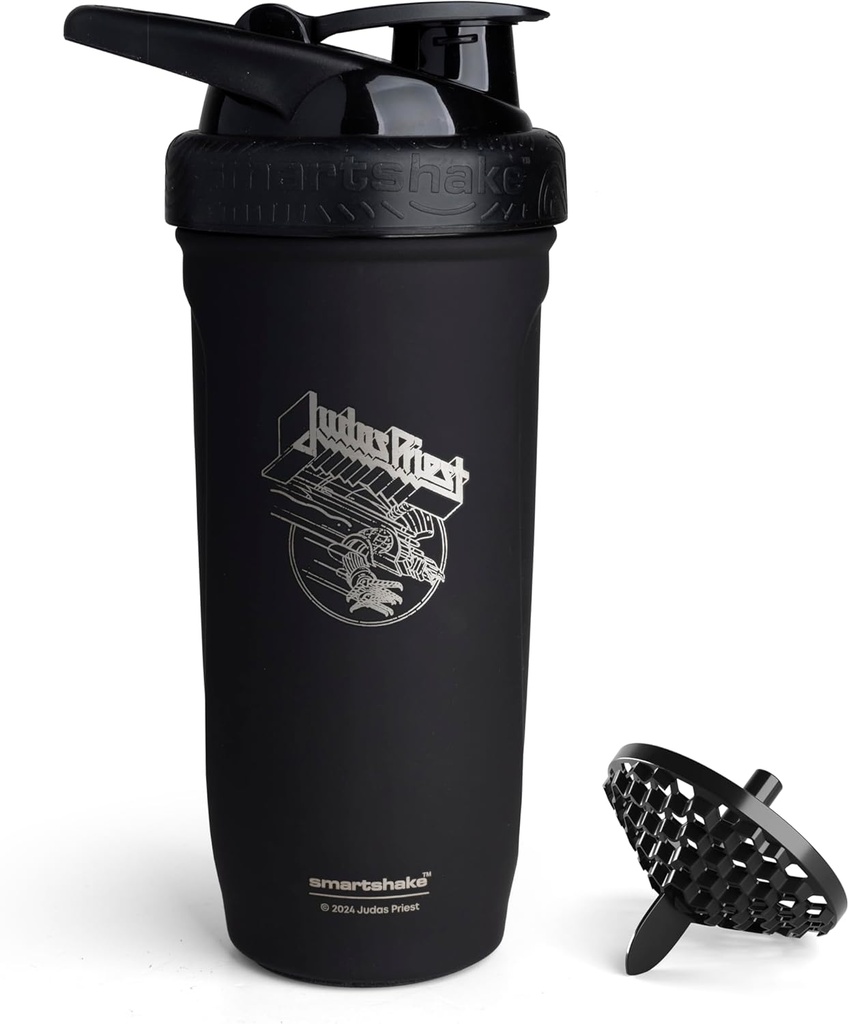 Smartshake Rockbandはステンレス鋼の蛋白質のシェーカーのびん900のmlを補強します  30のoz - Leakproof Screw-onのふた- BPAは放します-非絶縁しました–男女兼用(Judas Priestのロゴ)