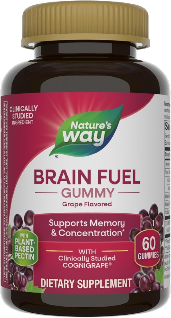 Nature's Way Brain Fuel、メモリと集中力をサポート*、脳機能サポートサプリメント*、臨床的に勉強したCognigrape®、グレープ風味、60ガミー