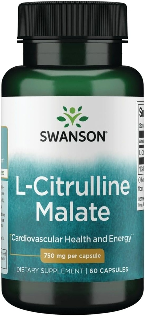 Swanson L-Citrulline Malate - エネルギー生産と健康な血液循環を促進するアミノ酸サプリメント - 全体的なウェルネスをサポートナチュラルフォーミュラ - (60カプセル、750mg各)