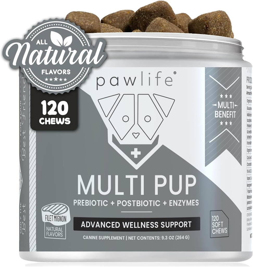 All Natural Multivitamin Soft Chews for Dogs| Glucosamine Chondroitin for Joint Support with Probiotics for Gut & Immune Health| Mobility and Advanced Wellness Support|4-Month Supply