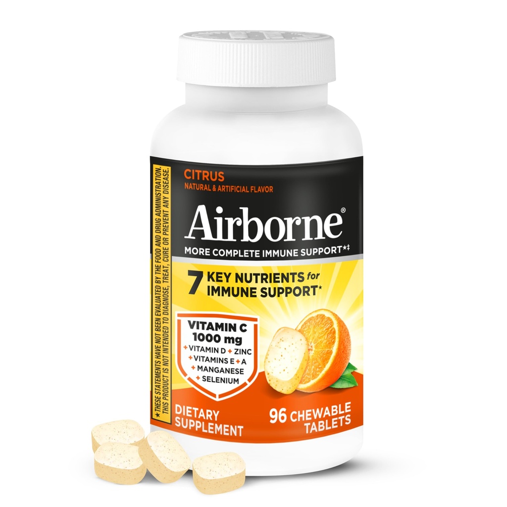 エアボーンビタミンC 1000mg(サービングあたり) - 柑橘類のChewable錠(ボックスの96カウント) - 包装May Vary