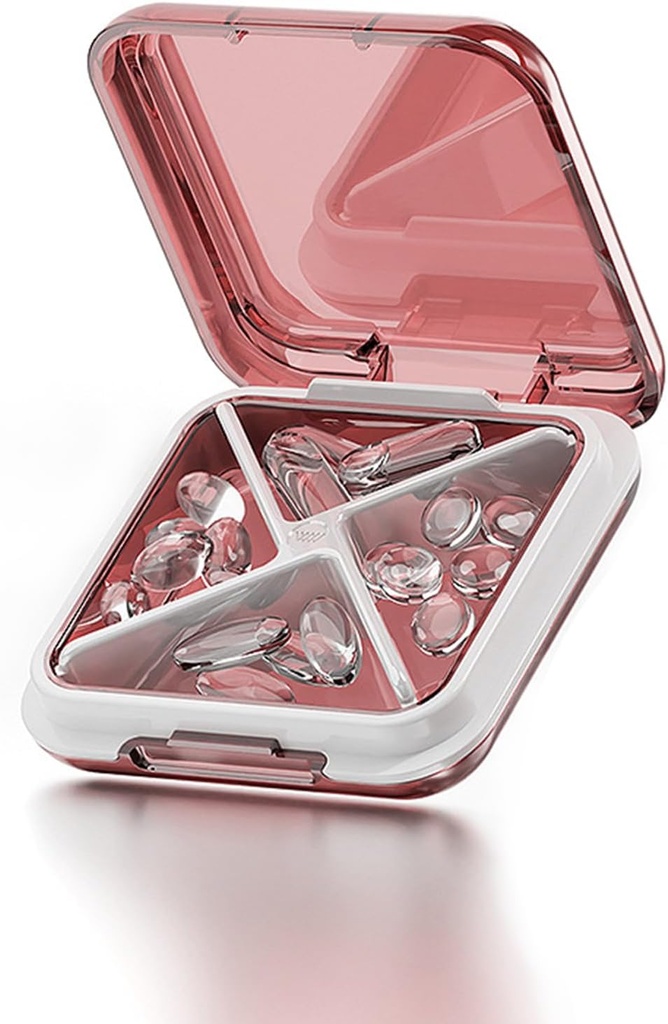 小さい丸薬箱は旅行丸薬の箱の携帯用毎日の丸薬の容器の丸薬のホールダーを4のコンパートメントの魚油のための小型密集した薬のオルガナイザー、補足、徴候(ピンク)防水します