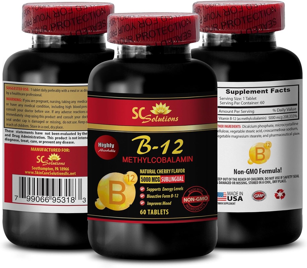 b12 メチルコバラミン - METHYLCOBALAMINビタミンB-12 5000 - 女性のためのアンチエイジングビタミン、エネルギーサプリメントパウダーピル、50以上の女性のためのエネルギービタミン、耐久性スタミナ - 1ボトル60タブ
