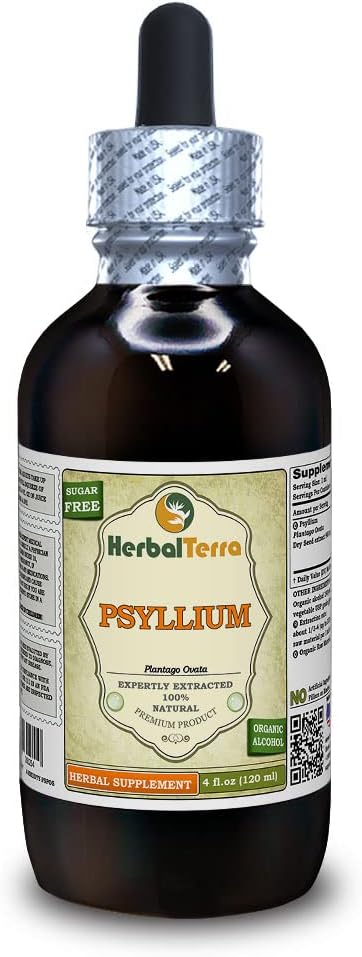 Psyllium (Plantago Ovata) チンキ、有機性乾燥された種の液体のエキス(ブランド名:HerbalTerra、米国で主に作られる) 4 fl.oz (120 ml)