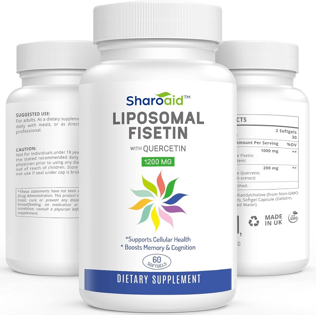 QuercetinとLiposomal Fisetinは1200 mg/のサービング、女性のための高い吸収のポリフェノールの酸化防止剤、無GMOのグルテンフリー、1本のびん-60のSoftgelsを補います