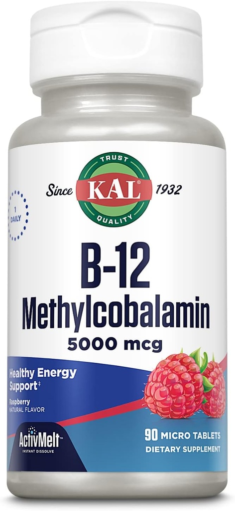 KALのビタミンB12のMethylcobalamin 5000mcg、健康なエネルギー、Metabolism、Nerve及び赤い血球サポート、*速い分解のActivMelts、最適吸収、自然なラズベリー味、90のサービング、90のマイクロ タブ