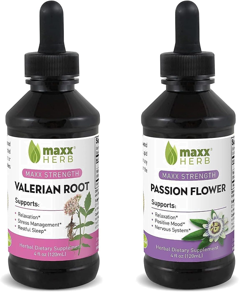 より良いスリープバンドル - Maxxハーブパッションフラワーエキス+ Valerian Rootエキス - リラクゼーションとストレス管理、アルコールフリー - (1 各)4 Ozボトル(60サービング)