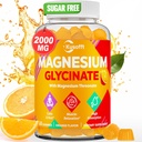 Magnesium Glycinate Gummies 1500mg - Sugar Free Magnesium Gummies for Women & Men, with L-Theanine, Ashwaganha, for Energy, Rest* & Muscle, Shelf Stable,60 Magnesium Gummies for Kids