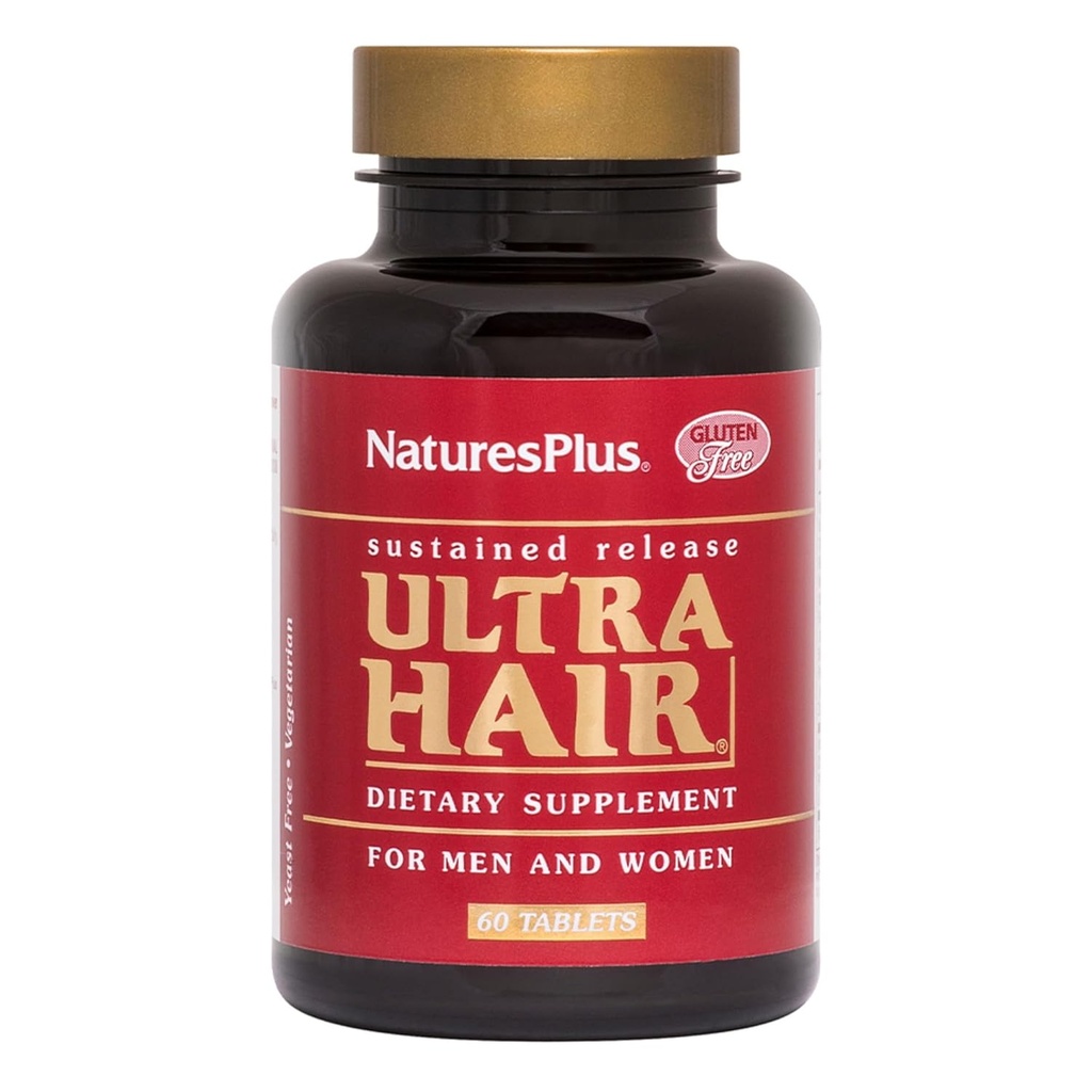 Natures Plus Ultra Hair, Sustained Release - 60 ベジタリアンタブレット - 男性と女性のための自然な毛の成長の補足 - より長く、より厚い髪 - グルテンフリー - 30 サービング
