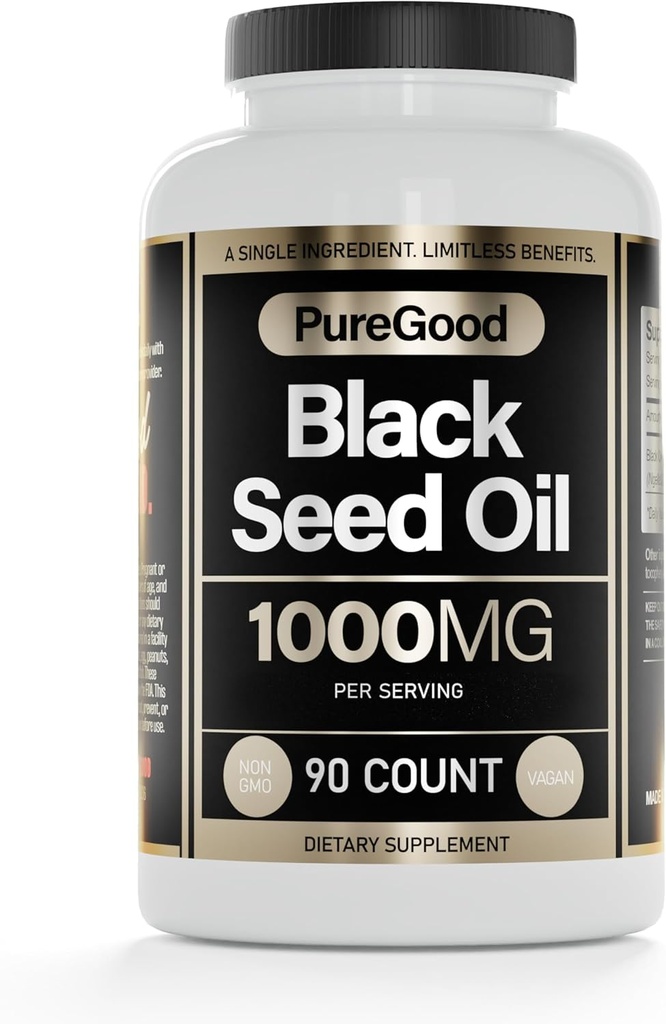 Black Seed Oil Capsules, 500 Mg, Cold Pressed High Potency Digestive Aid, 90 Count 100% Non GMO Pure Black Cumin Seed Oil Capsules