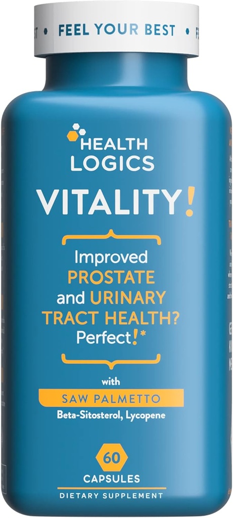 Health Logics Vitality! Prostate Health Formula-with Saw Palmetto, Phytosterols, Lycopene, Pumpkin, Stinging Nettle-Supports Prostate and Urinary Health