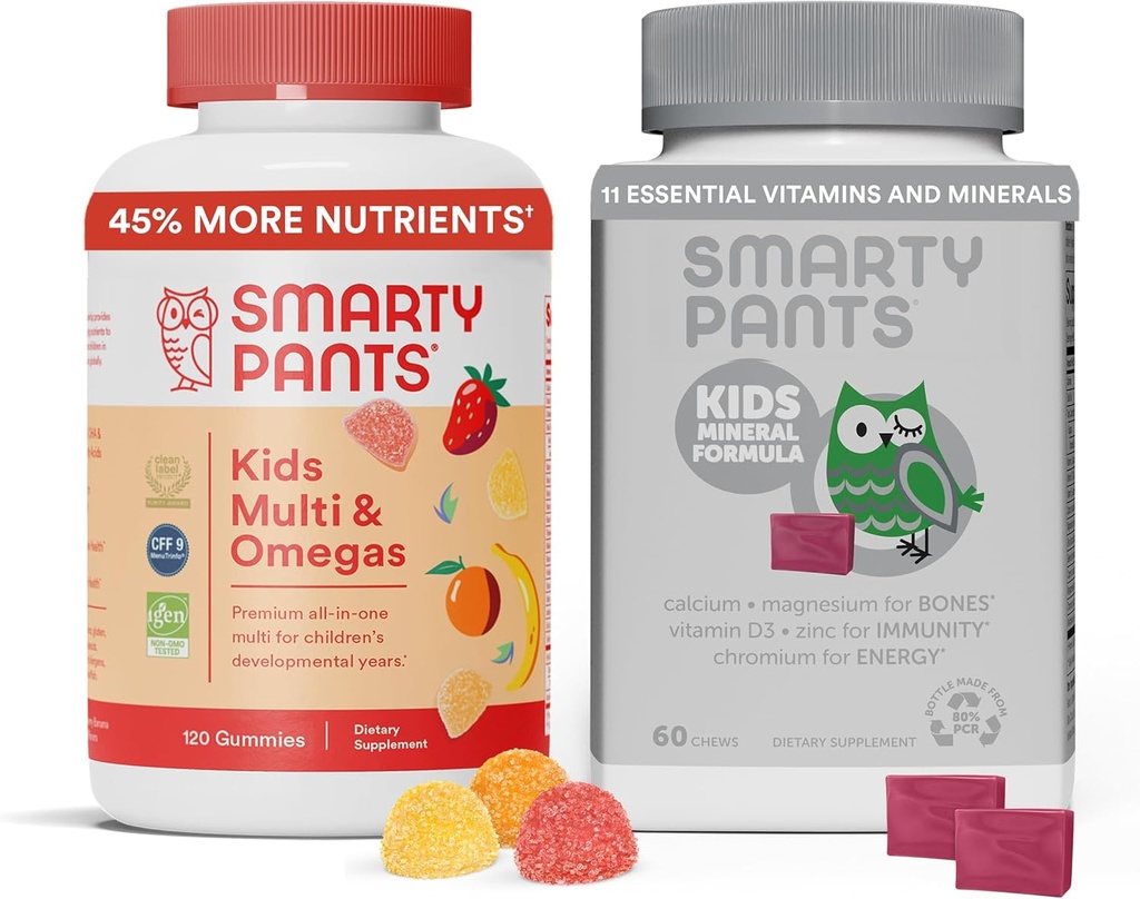 SmartyPantsはマルチビタミングミー&キッズミネラル咀嚼を子供:オメガ3フィッシュオイル(EPA/DHA)とマルチミネラルとマグネシウムクエン酸塩&カルシウム、30日の供給それぞれ