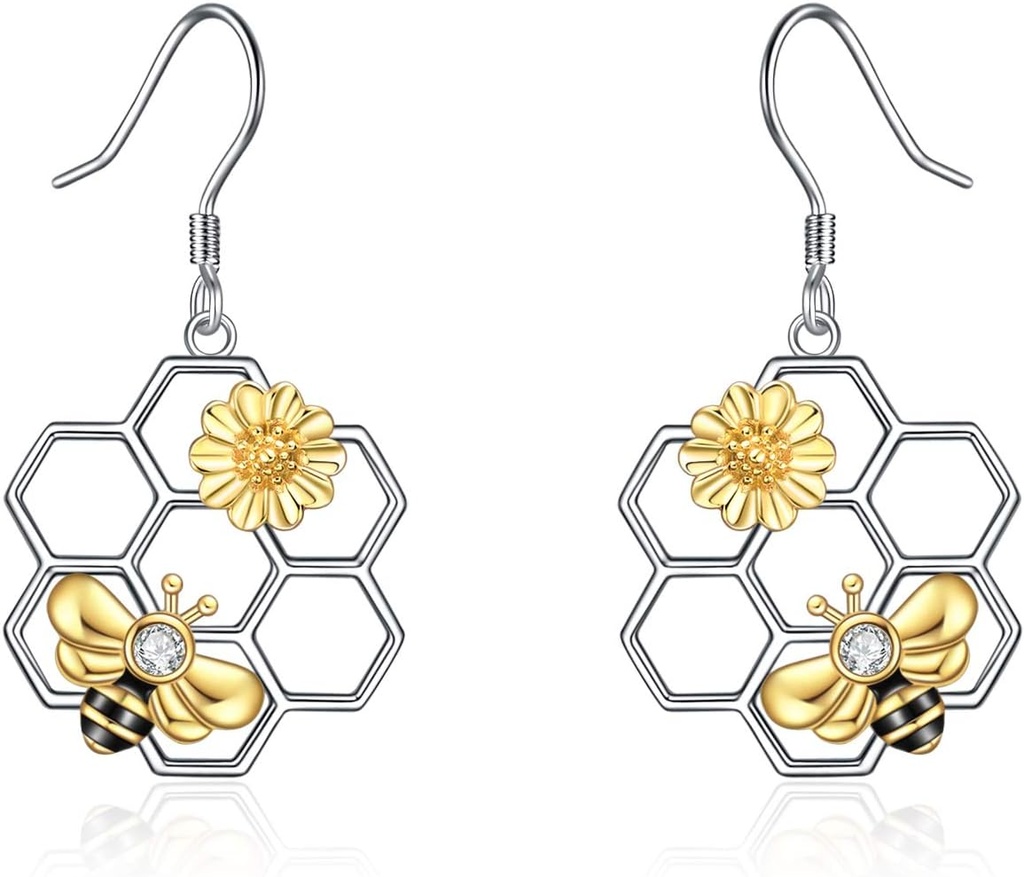 LUHE Bee イヤリング 女性のための 925 スターリング シルバー バンブル イヤリング ハニカム ジュエリー バングル ギフト 女性のためのギフト