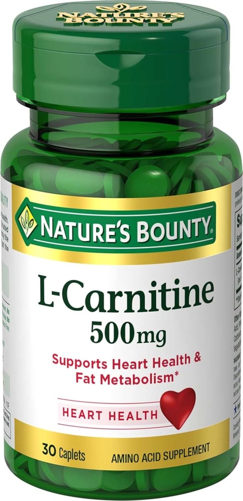 Nature's Bounty L-Carnitine、心臓の健康と脂肪代謝、アミノ酸サプリメント、500 mg、30錠をサポート