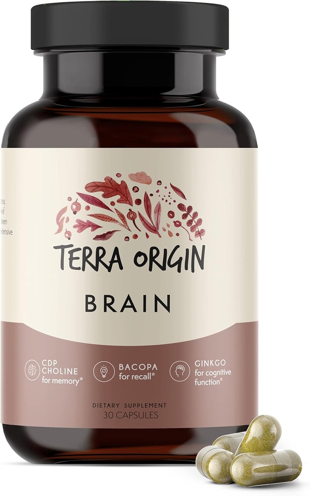 テラ起源、健康な脳の補足、カプセル、30のサービング、CDPのコリン、GinkgoのBilobaのエキスおよびBacopa -健康な心のために、記憶、リコールおよび機能を改善します