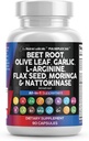 きれいなNutraceuticalsビートルートカプセルオリーブリーフナトキナーゼニンニクエキスL-アルギニンオメガ3レッドイーストライスハイビスカスDanshen - ヘルシーサポートサプリメント - 90 Ct
