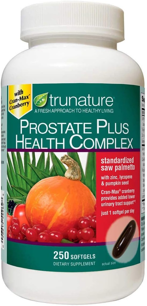TruNatureの前立腺プラス健康コンプレックス - 亜鉛、Lycopene、カボチャの種子でパルメットを見た - 250 Softgels