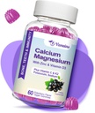 High Absorption Calcium Gummies, Sugar Free Calcium Magnesium Supplement with Potassium Vitamin D3 for B0ne & Teeth Strength, Muscle Function - Vegan, Elderberry Flavor 60 Cts